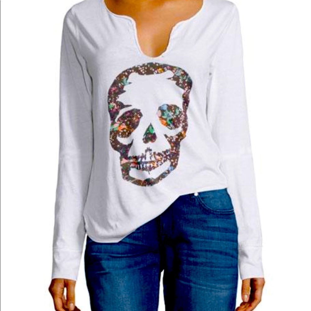 Zadig&Voltaire, Long-Sleeve Floral Skull, White, M